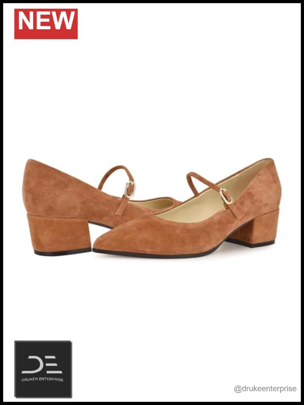 Nine West Prix Suede Block Heel Pumps Pointy Toe Ankle Strap Dress Shoes